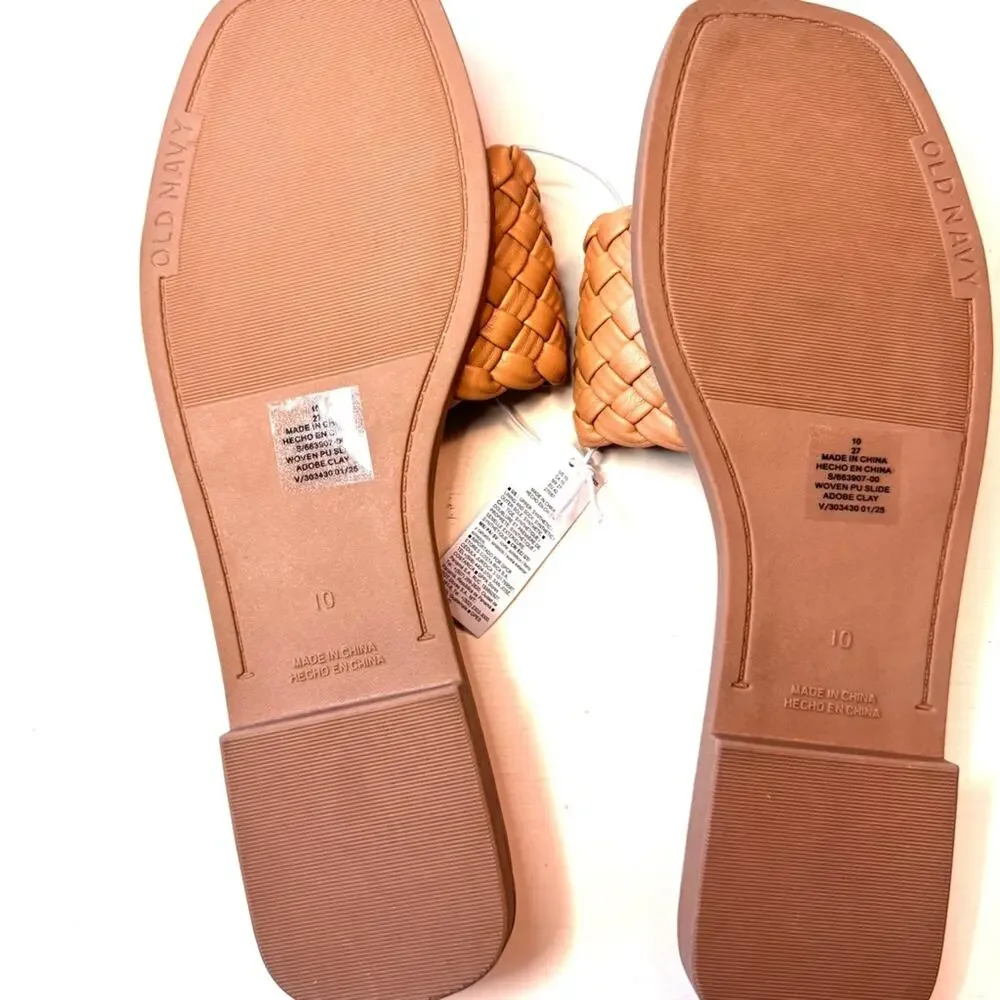 Old Navy Low Heel Woven  Braided Adobe Tan Braided Slide Sandals Size 10